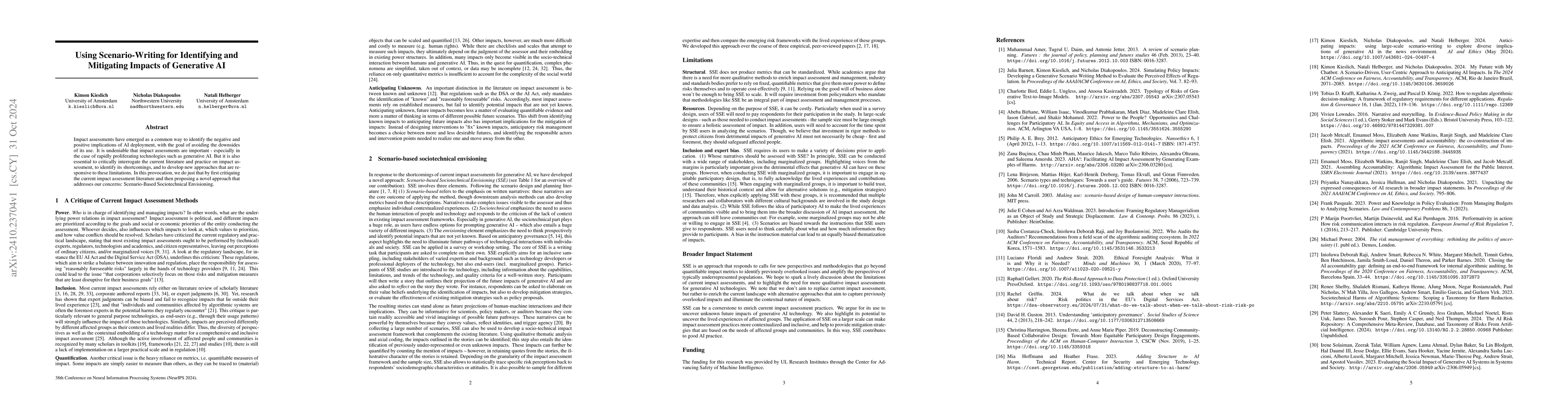 Thumbnail for Using Scenario-Writing for Identifying and Mitigating Impacts of
  Generative AI