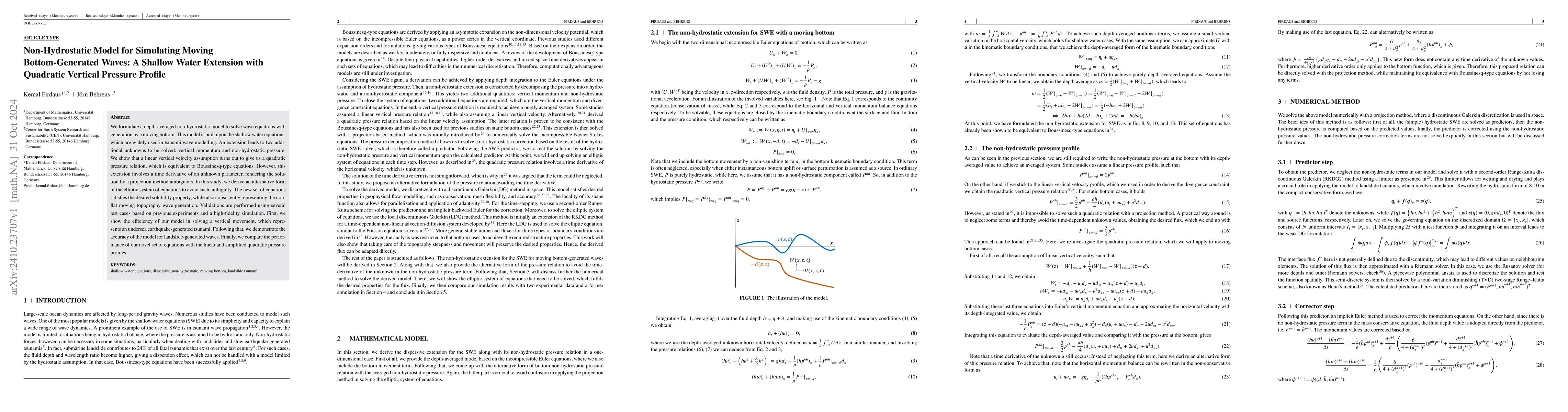 Thumbnail for Non-Hydrostatic Model for Simulating Moving Bottom-Generated Waves: A
  Shallow Water Extension with Quadratic Vertical Pressure Profile