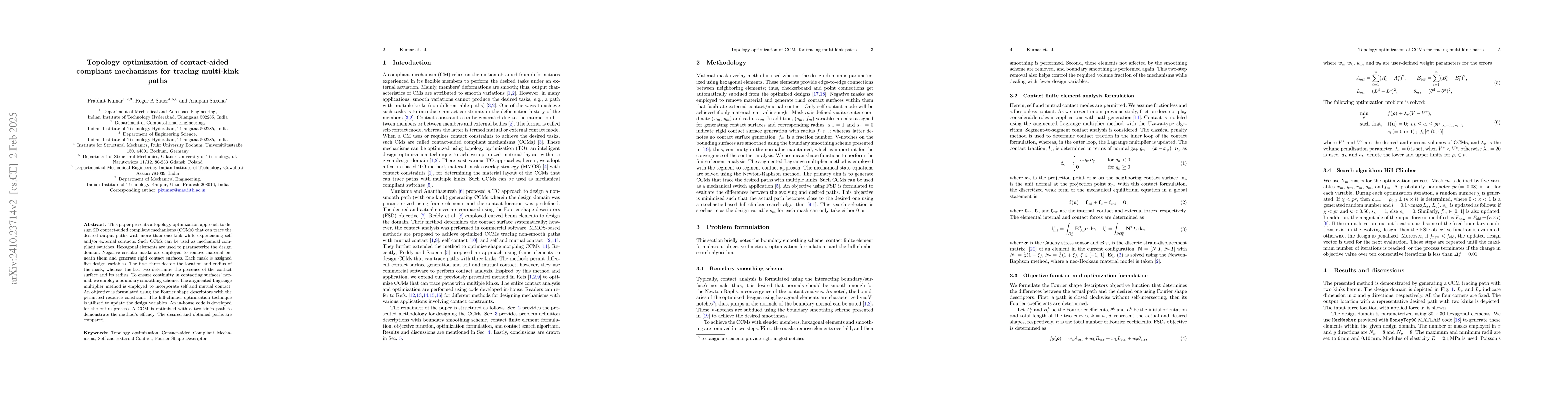 Thumbnail for Topology optimization of contact-aided compliant mechanisms for tracing
  multi-kink paths