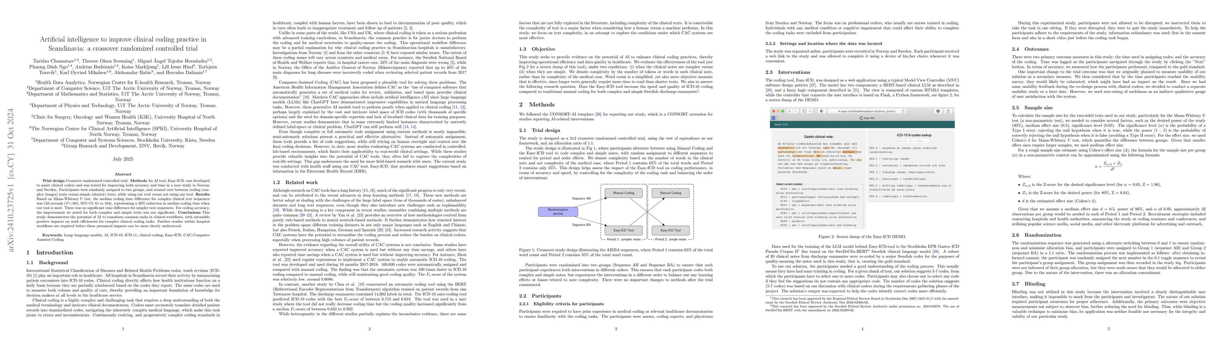 Thumbnail for Artificial intelligence to improve clinical coding practice in
  Scandinavia: a crossover randomized controlled trial