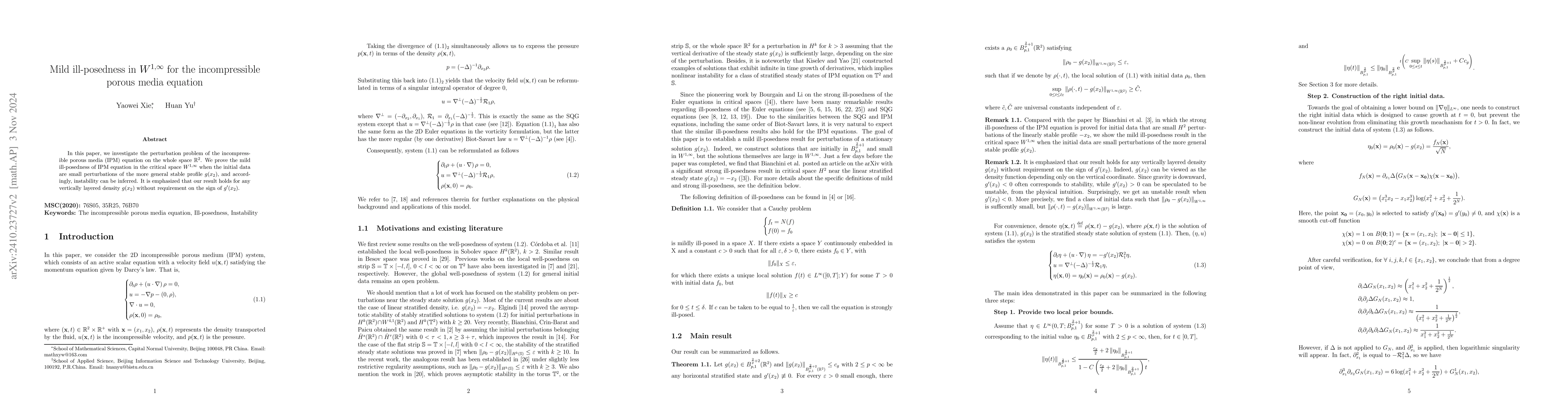 Thumbnail for Mild ill-posedness in $W^{1,\infty}$ for the incompressible porous media
  equation