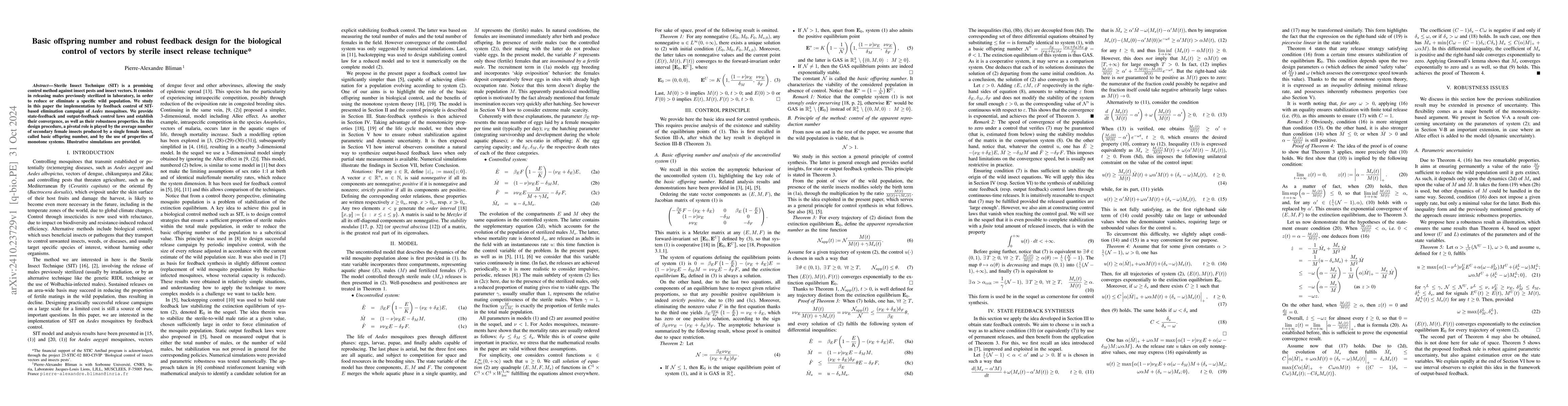Thumbnail for Basic offspring number and robust feedback design for the biological
  control of vectors by sterile insect release technique