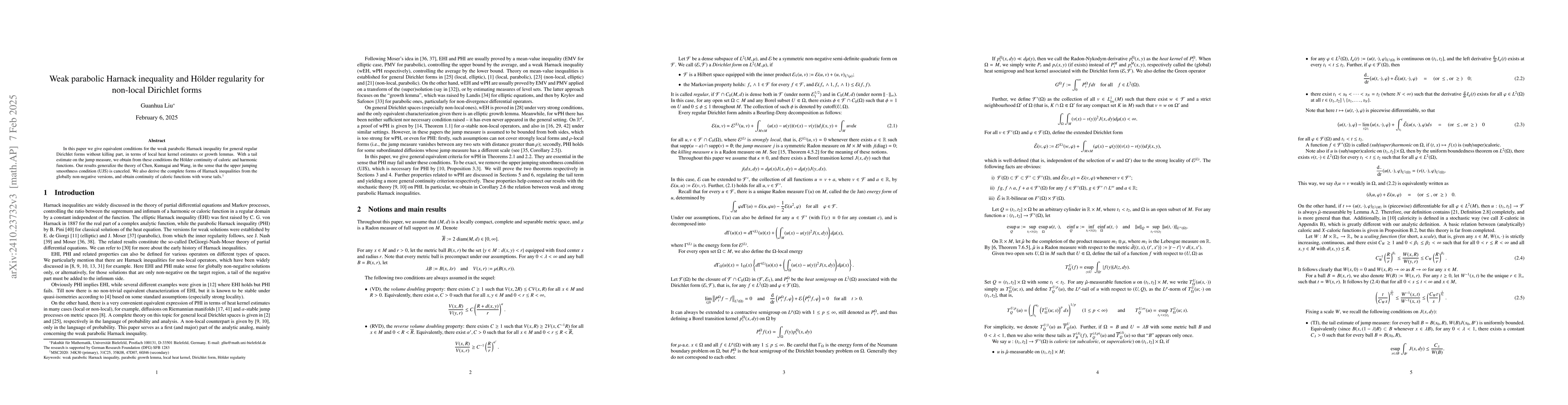 Thumbnail for Weak parabolic Harnack inequality and Hölder regularity for non-local
  Dirichlet forms