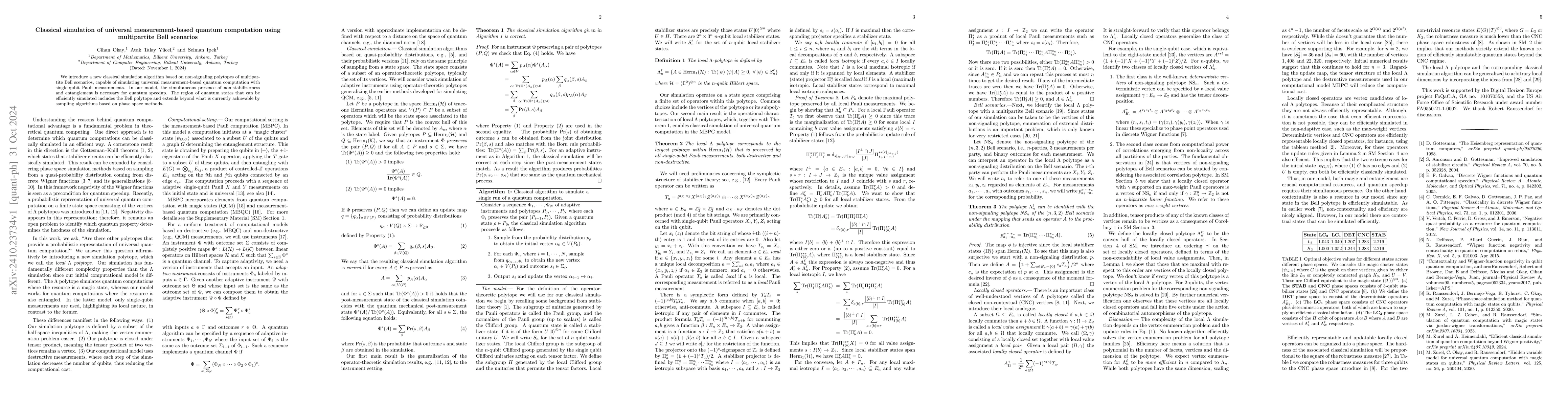 Thumbnail for Classical simulation of universal measurement-based quantum computation
  using multipartite Bell scenarios