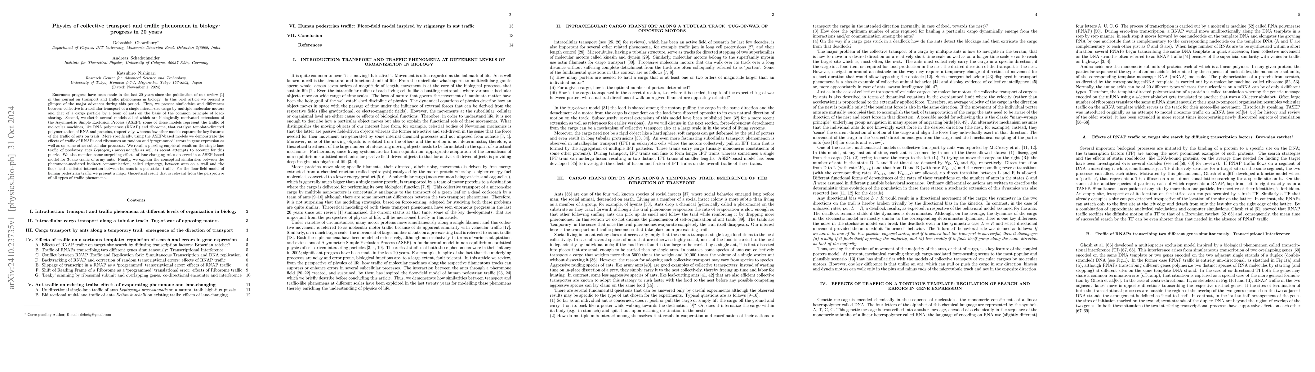 Thumbnail for Physics of collective transport and traffic phenomena in biology:
  progress in 20 years