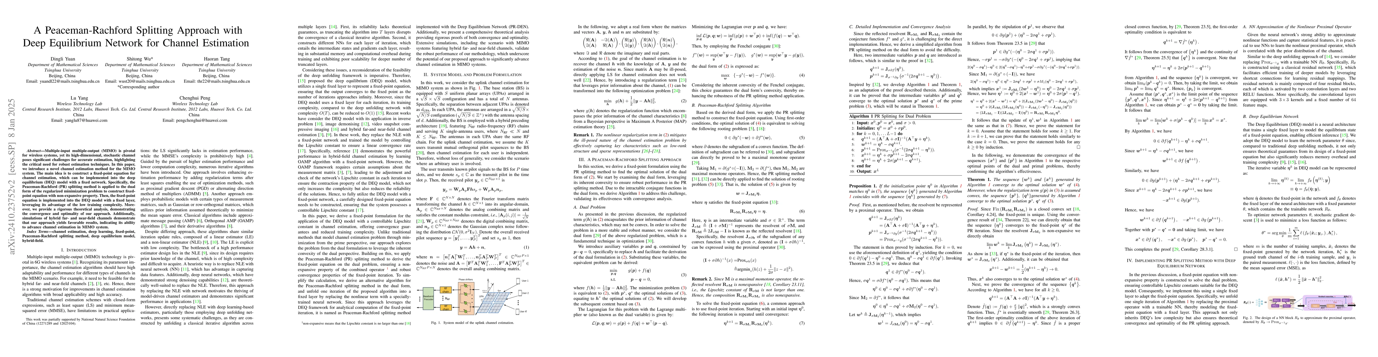 Thumbnail for A Peaceman-Rachford Splitting Approach with Deep Equilibrium Network for
  Channel Estimation
