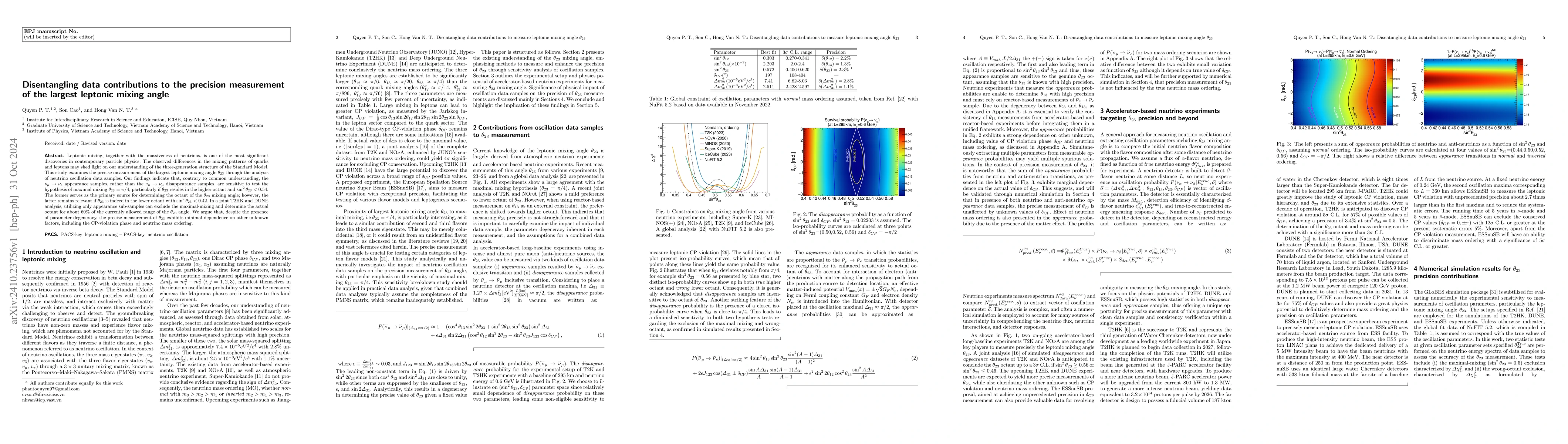 Thumbnail for Disentangling data contributions to the precision measurement of the
  largest leptonic mixing angle
