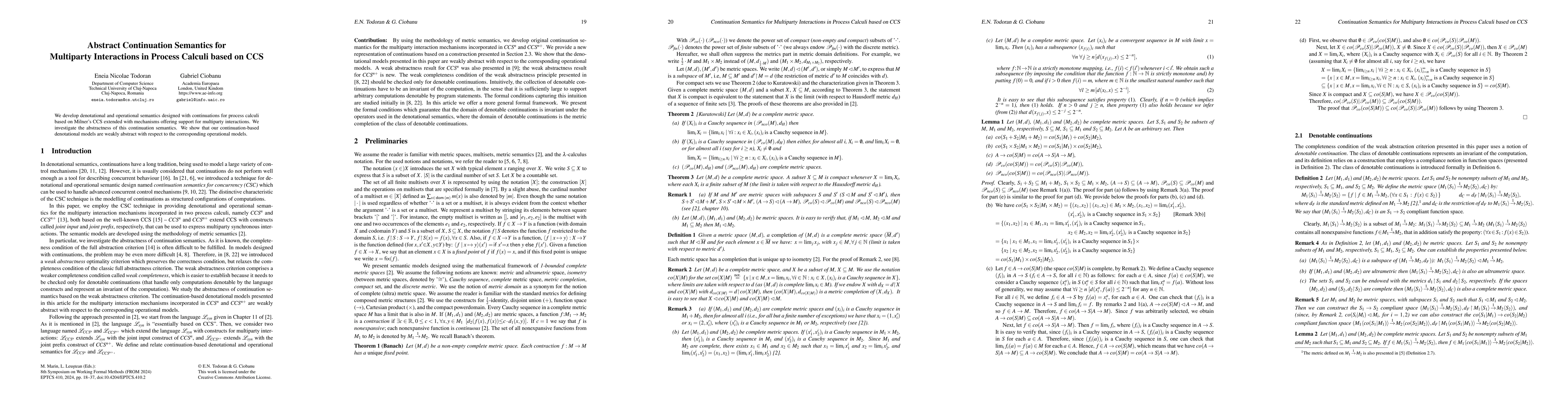 Thumbnail for Abstract Continuation Semantics for Multiparty Interactions in Process
  Calculi based on CCS