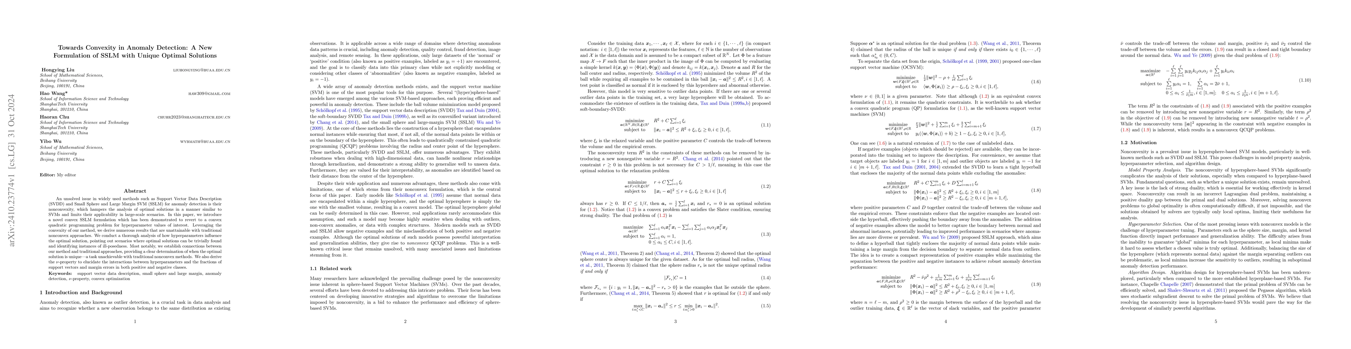 Thumbnail for Towards Convexity in Anomaly Detection: A New Formulation of SSLM with
  Unique Optimal Solutions