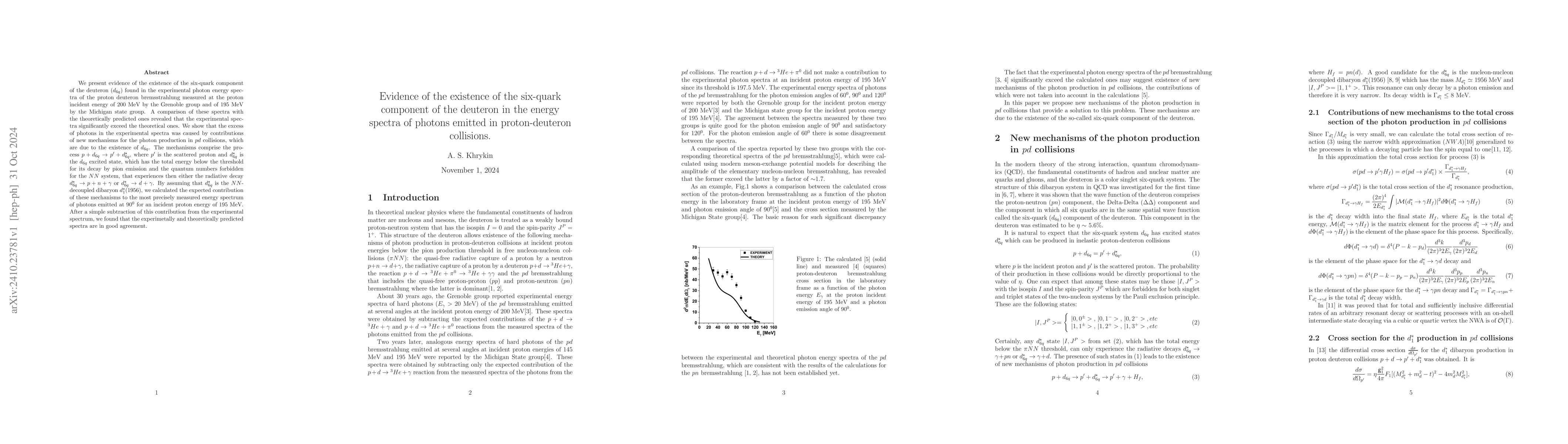 Thumbnail for Evidence of the existence of the six-quark component of the deuteron in
  the energy spectra of photons emitted in proton-deuteron collisions
