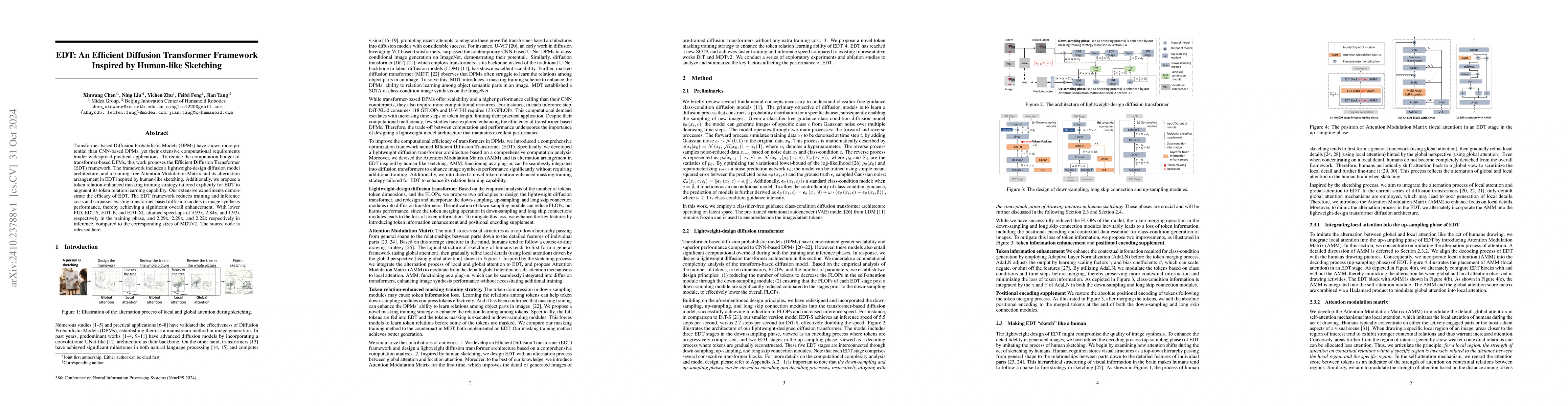 Thumbnail for EDT: An Efficient Diffusion Transformer Framework Inspired by Human-like
  Sketching