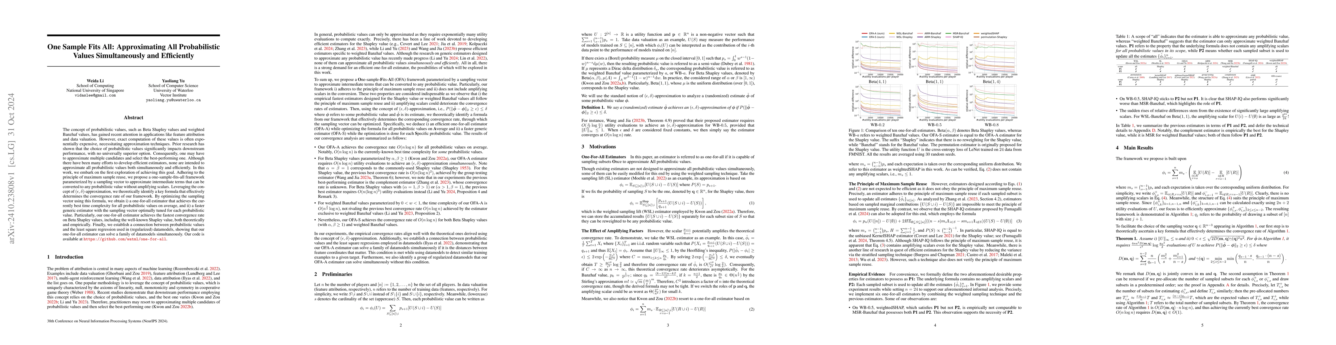 Thumbnail for One Sample Fits All: Approximating All Probabilistic Values
  Simultaneously and Efficiently