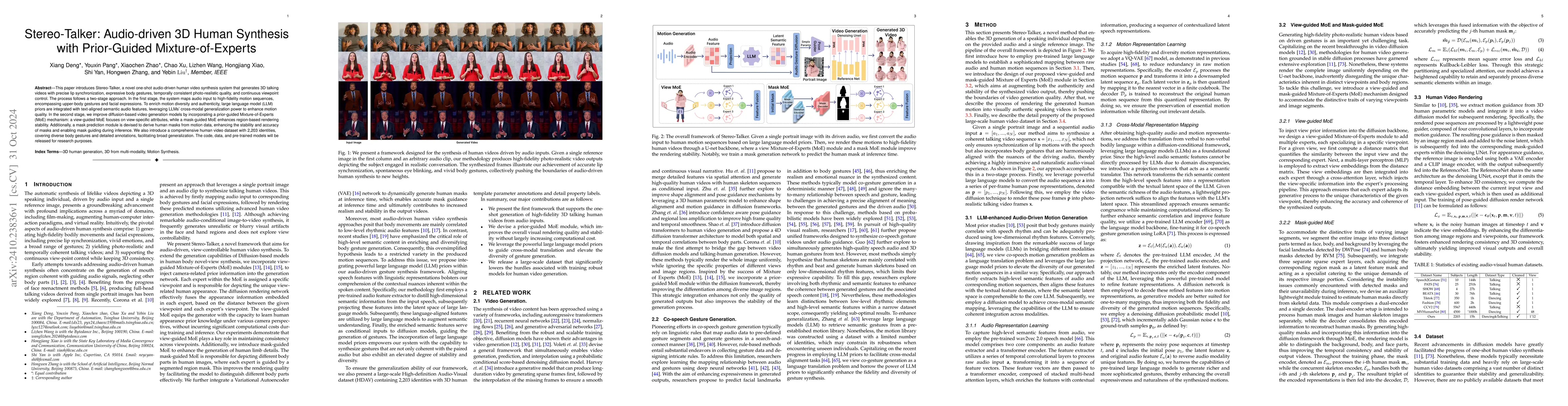 Thumbnail for Stereo-Talker: Audio-driven 3D Human Synthesis with Prior-Guided
  Mixture-of-Experts