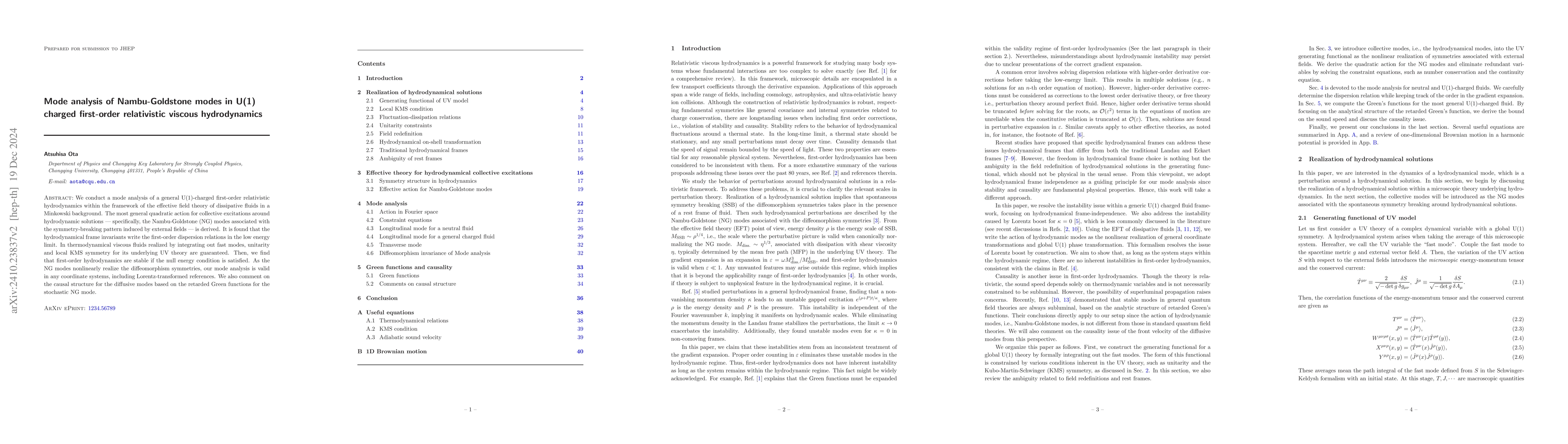 Thumbnail for Mode analysis of Nambu-Goldstone modes in U(1) charged first-order
  relativistic viscous hydrodynamics