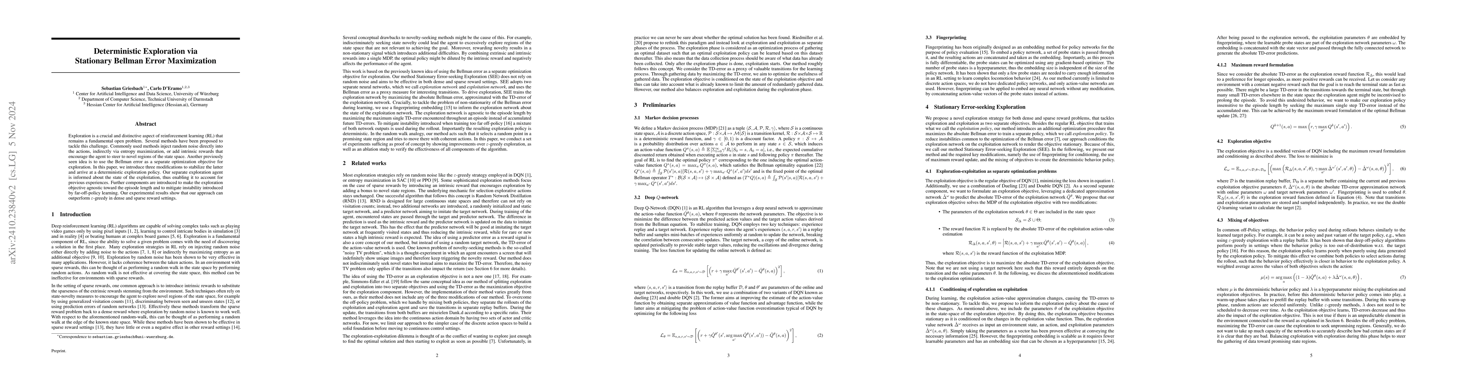 Thumbnail for Deterministic Exploration via Stationary Bellman Error Maximization