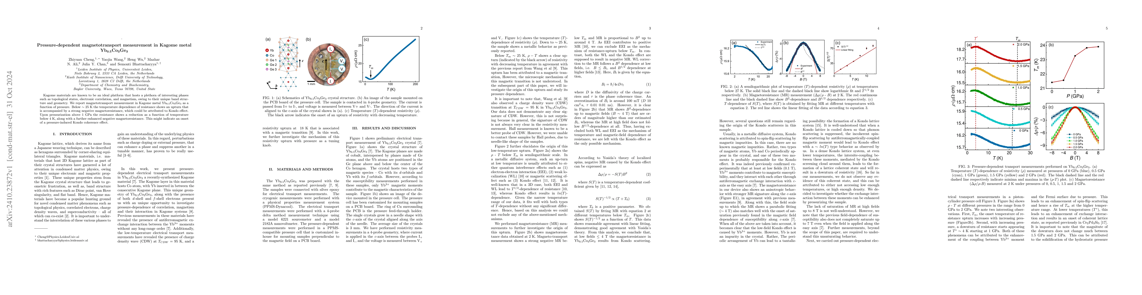 Thumbnail for Pressure-dependent magnetotransport measurement in Kagome metal
  Yb$_{0.5}$Co_3Ge$_3$
