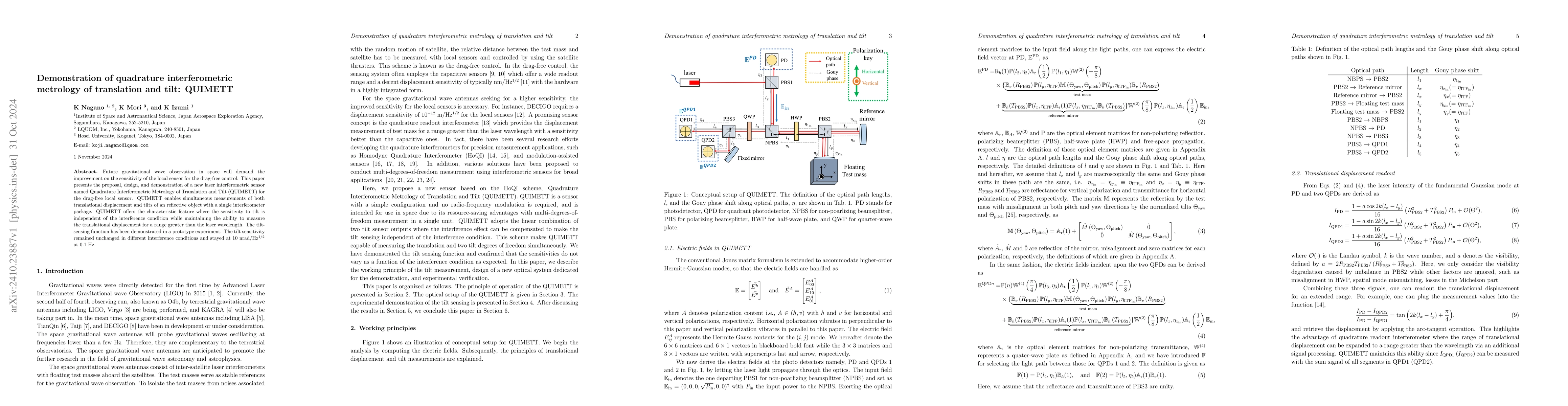 Thumbnail for Demonstration of quadrature interferometric metrology of translation and
  tilt: QUIMETT