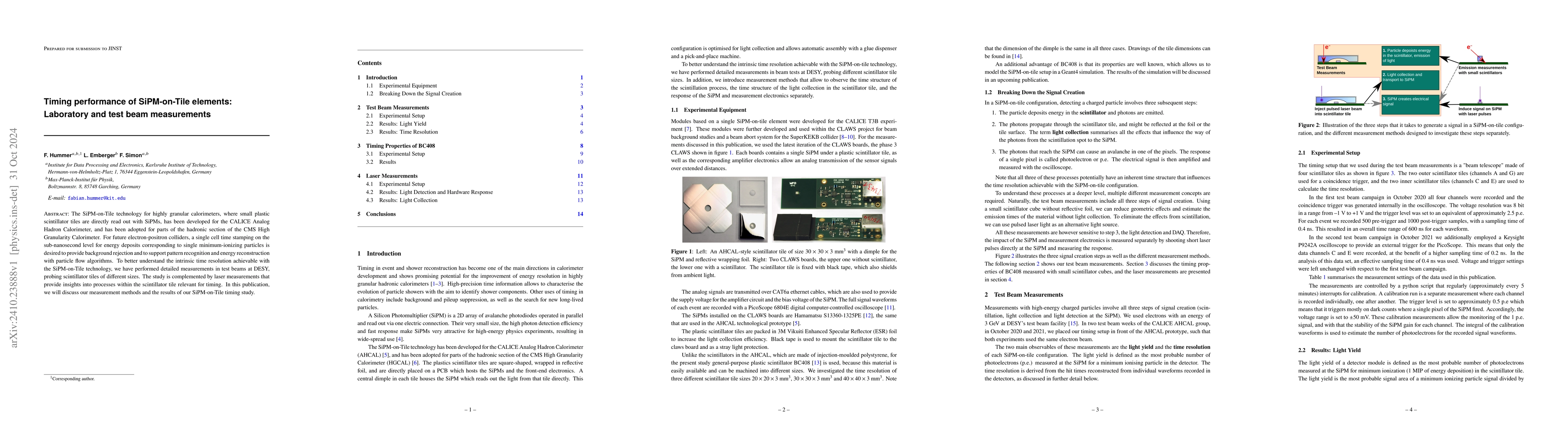 Thumbnail for Timing performance of SiPM-on-Tile elements: Laboratory and test beam
  measurements
