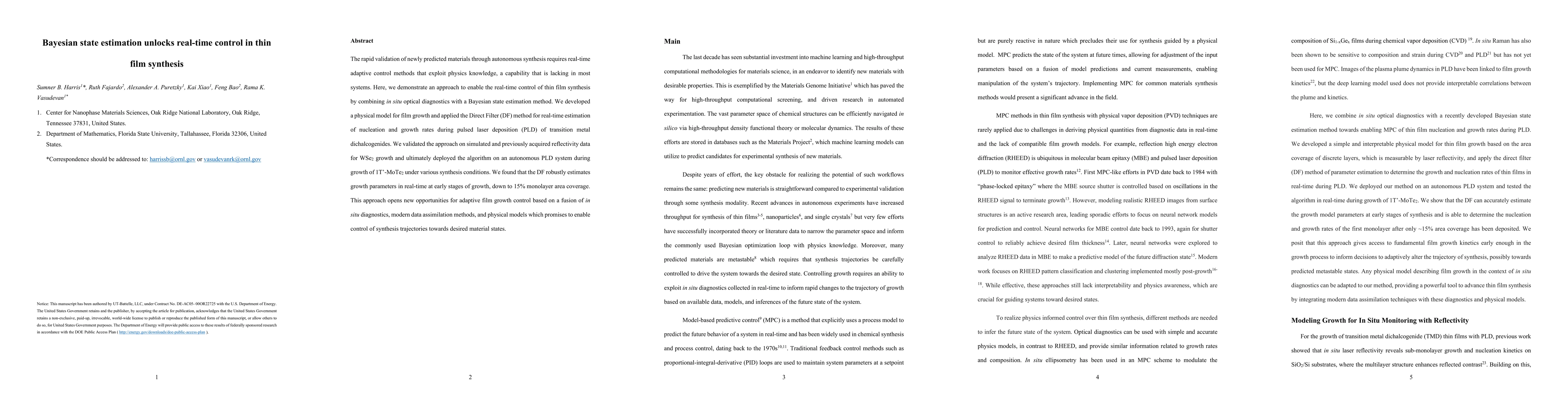 Thumbnail for Bayesian state estimation unlocks real-time control in thin film
  synthesis