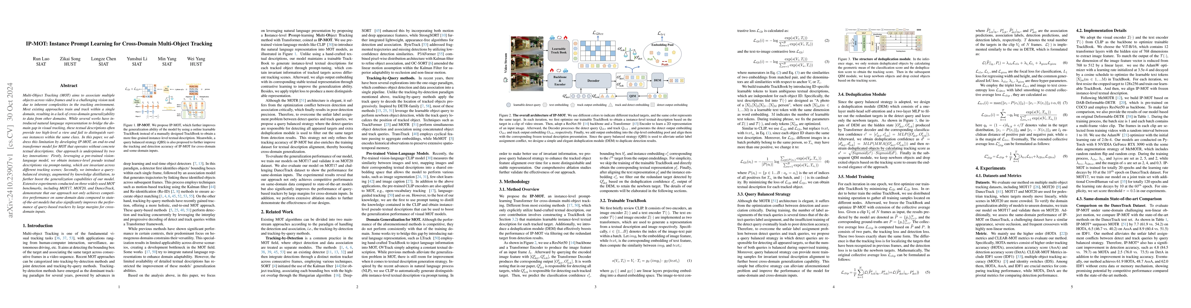 Thumbnail for IP-MOT: Instance Prompt Learning for Cross-Domain Multi-Object Tracking