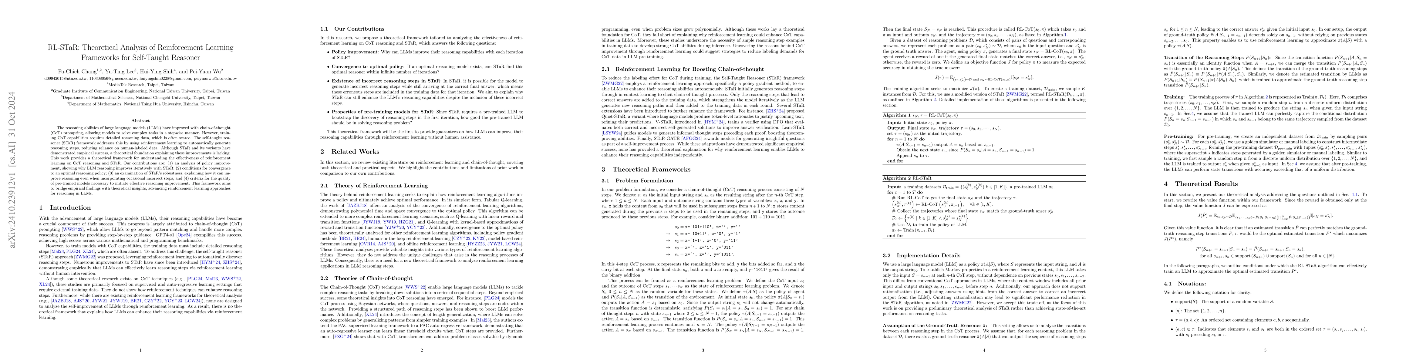 Thumbnail for RL-STaR: Theoretical Analysis of Reinforcement Learning Frameworks for
  Self-Taught Reasoner