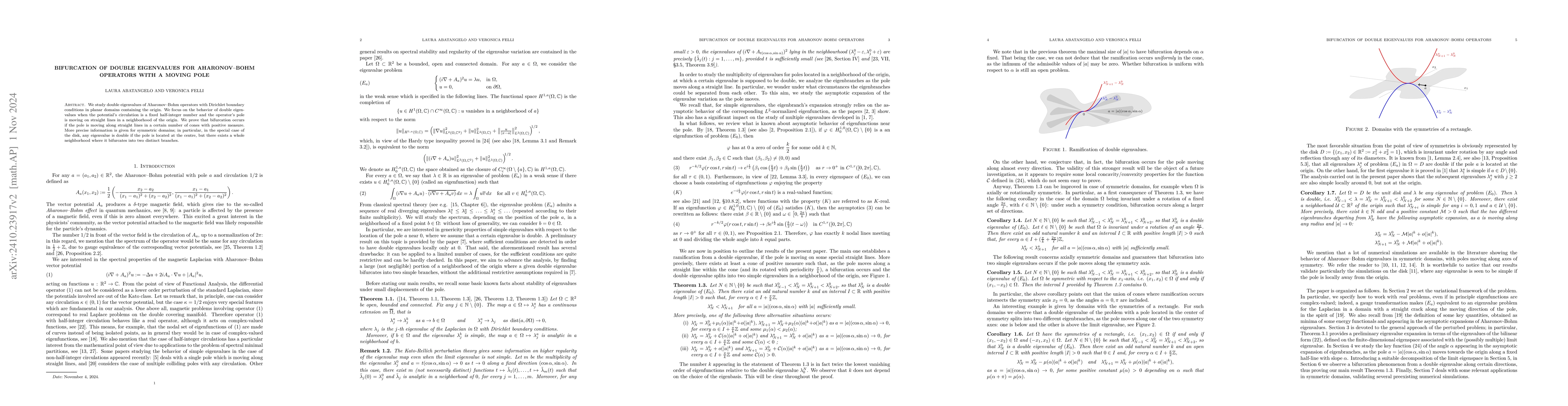 Thumbnail for Bifurcation of double eigenvalues for Aharonov-Bohm operators with a
  moving pole