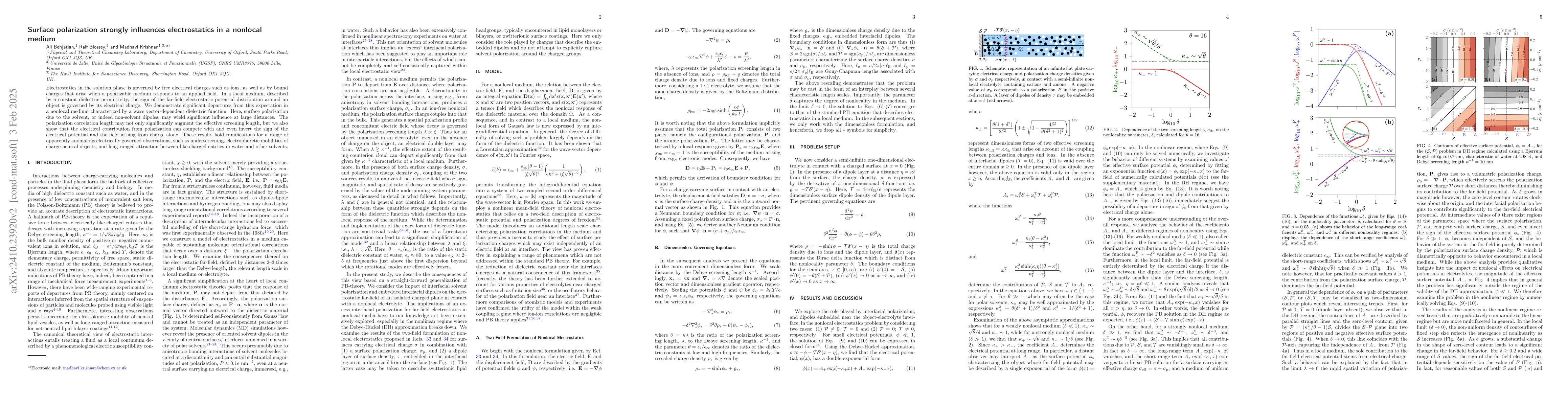 Thumbnail for Surface polarization strongly influences electrostatics in a nonlocal
  medium