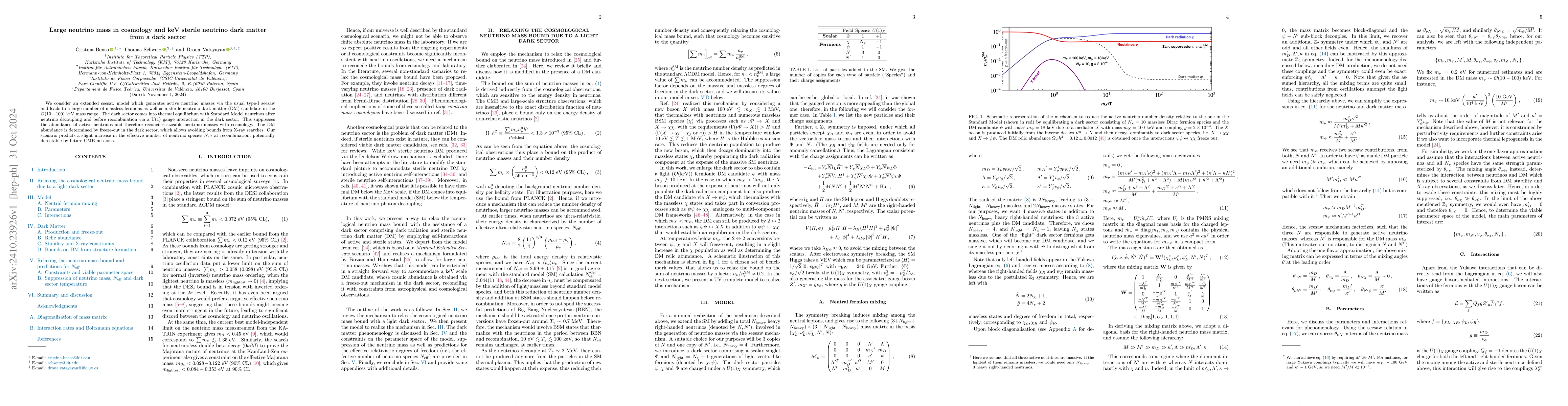 Thumbnail for Large neutrino mass in cosmology and keV sterile neutrino dark matter
  from a dark sector