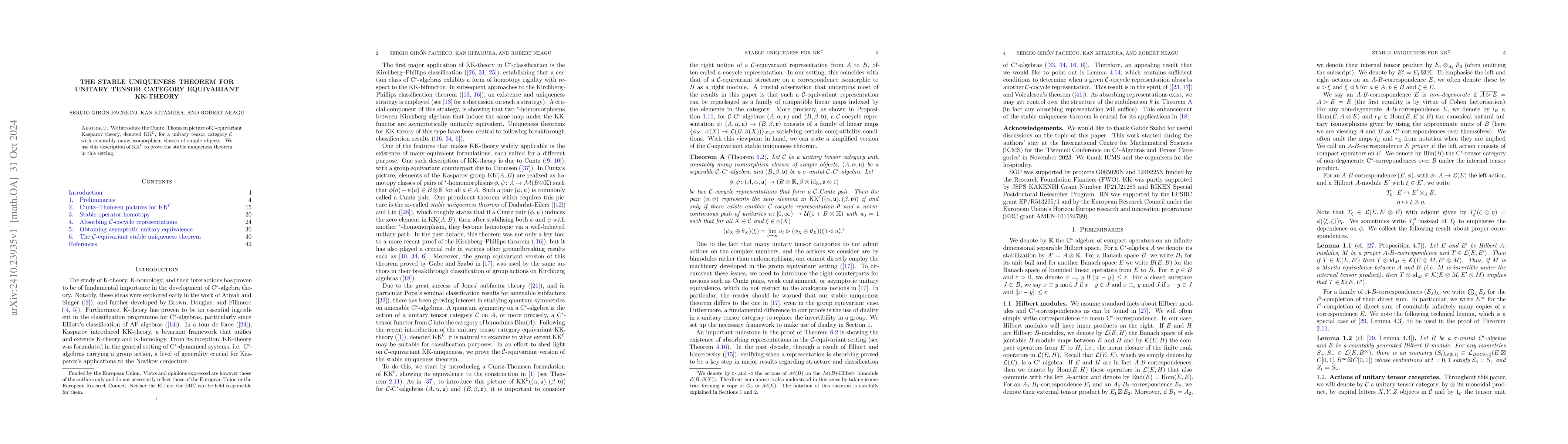 Thumbnail for The stable uniqueness theorem for unitary tensor category equivariant
  KK-theory