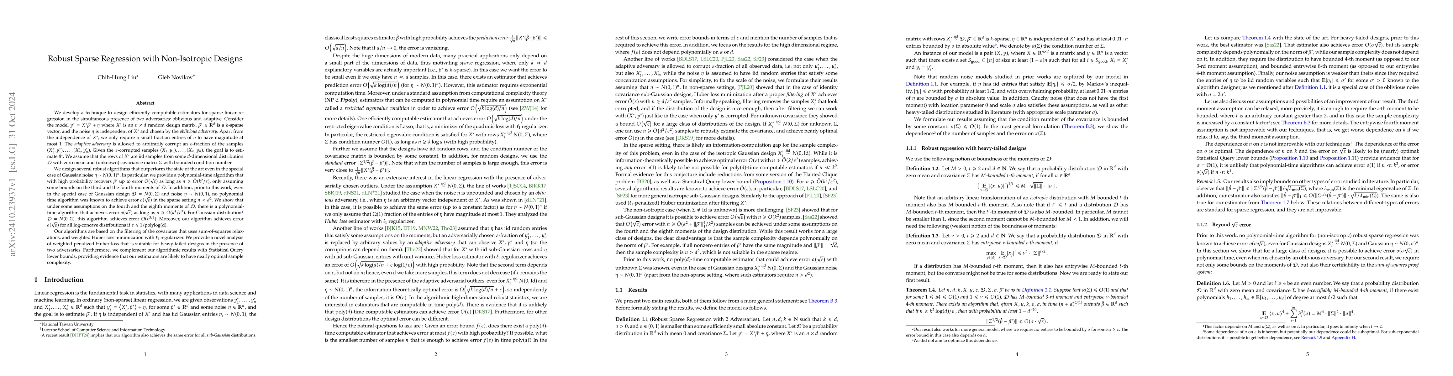 Thumbnail for Robust Sparse Regression with Non-Isotropic Designs