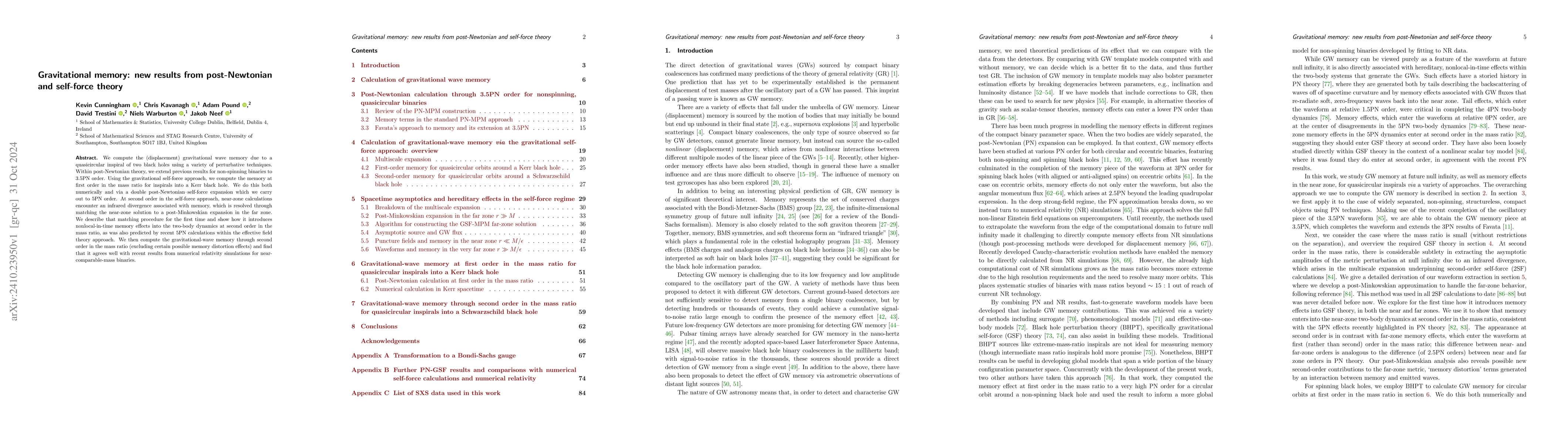 Thumbnail for Gravitational memory: new results from post-Newtonian and self-force
  theory