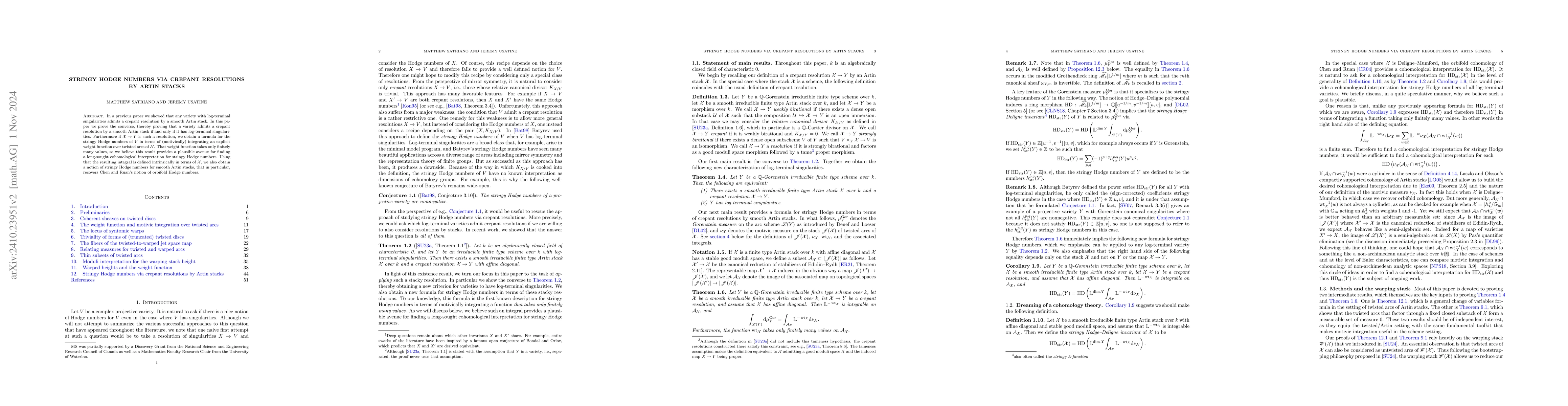 Thumbnail for Stringy Hodge numbers via crepant resolutions by Artin stacks
