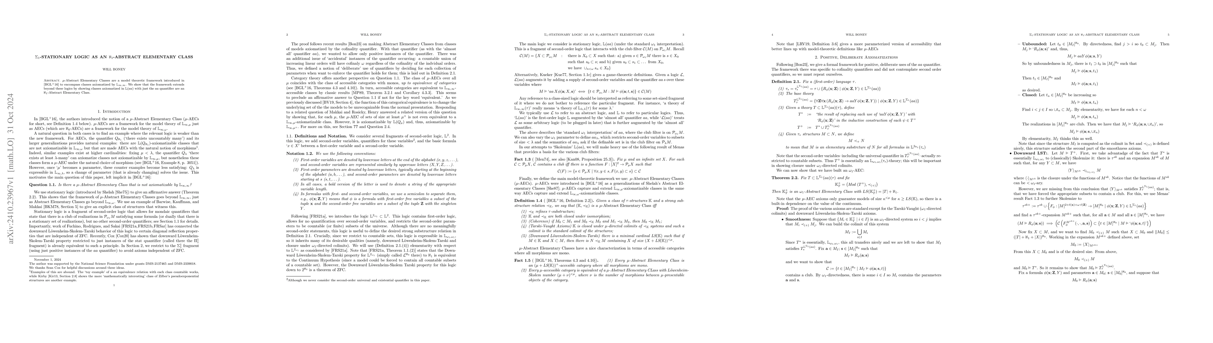 Thumbnail for $Σ_1$-Stationary logic as an $\aleph_1$-Abstract Elementary Class