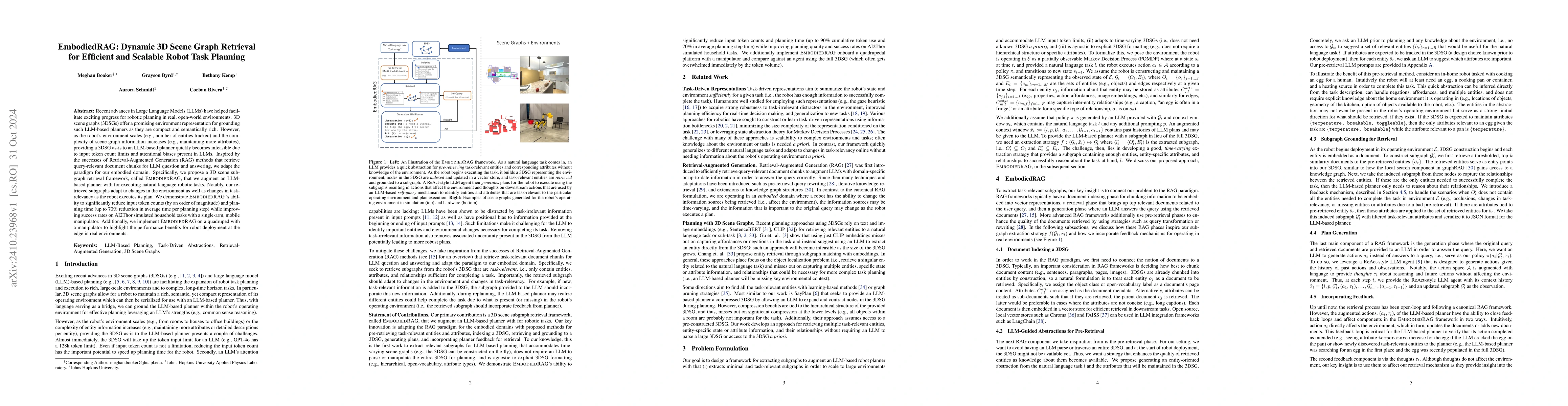 Thumbnail for EmbodiedRAG: Dynamic 3D Scene Graph Retrieval for Efficient and Scalable
  Robot Task Planning