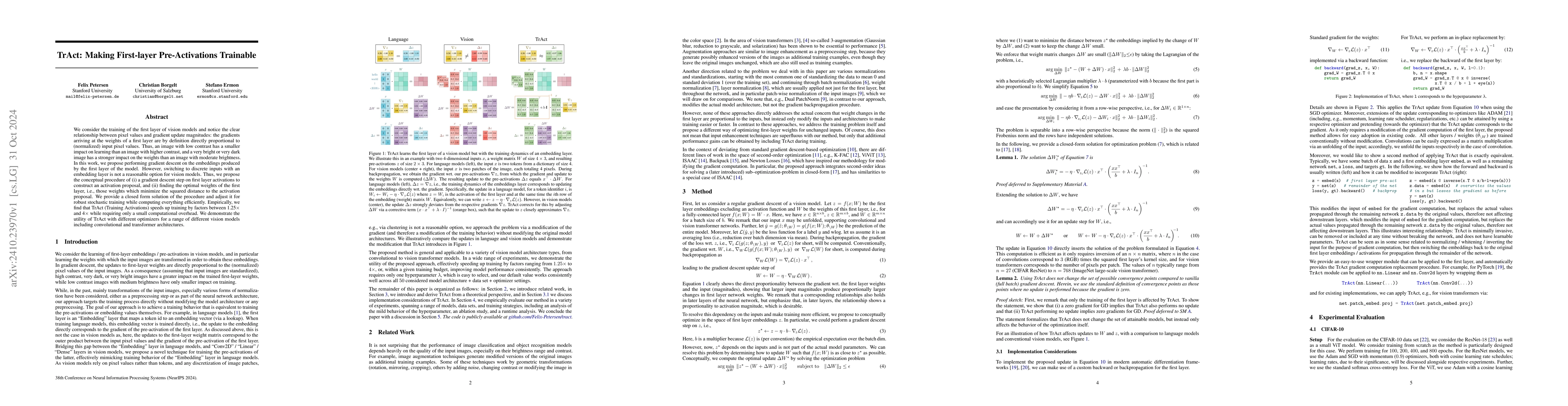 Thumbnail for TrAct: Making First-layer Pre-Activations Trainable