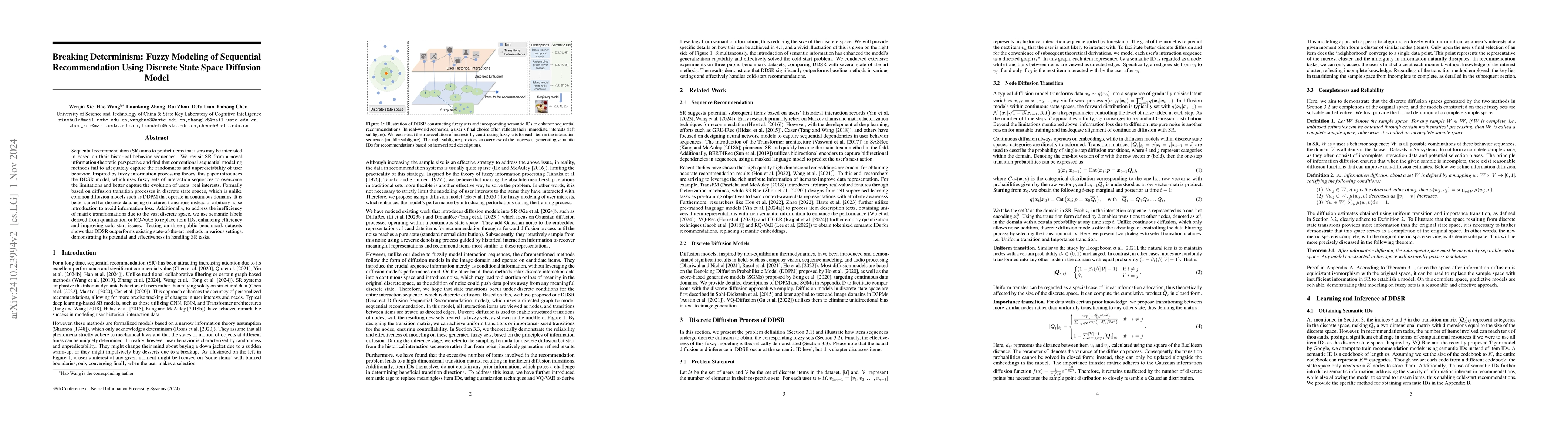 Thumbnail for Breaking Determinism: Fuzzy Modeling of Sequential Recommendation Using
  Discrete State Space Diffusion Model