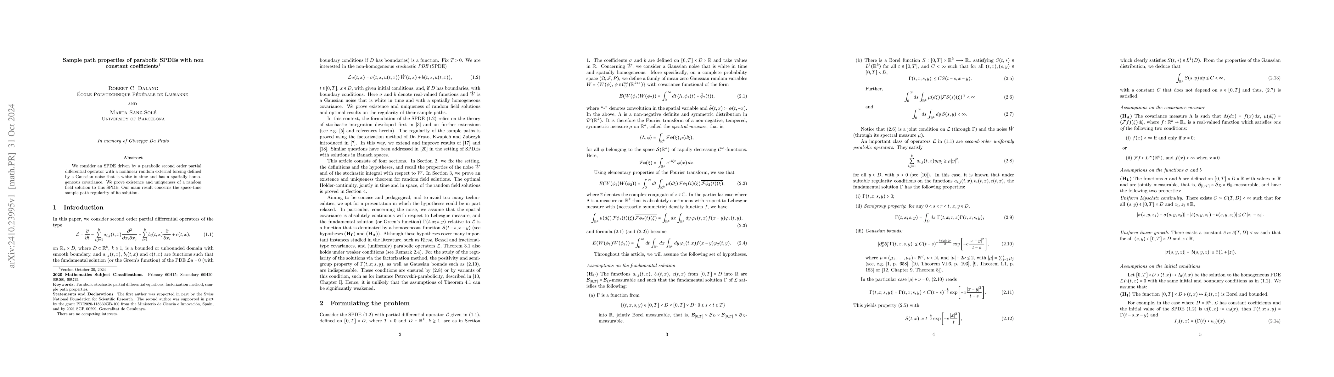 Thumbnail for Sample path properties of parabolic SPDEs with non constant coefficients