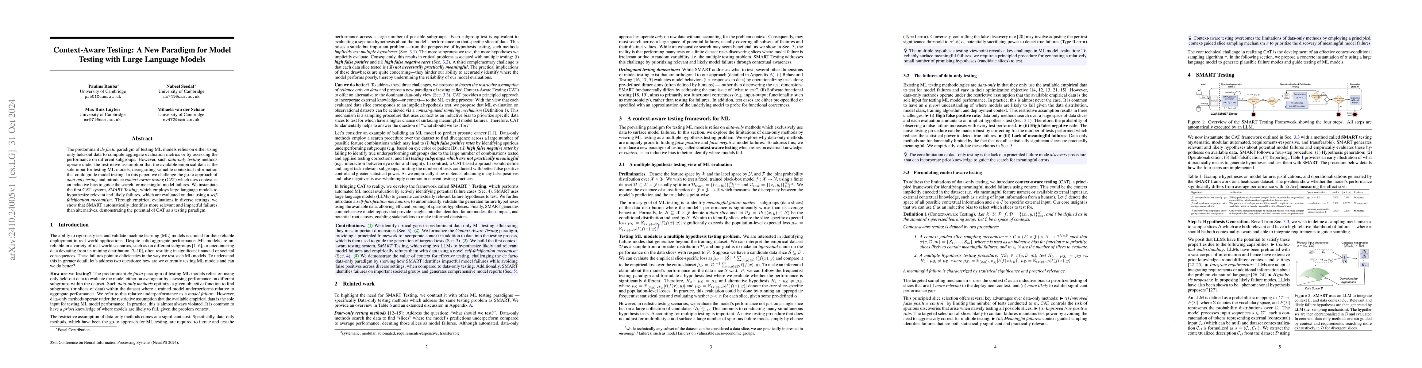 Thumbnail for Context-Aware Testing: A New Paradigm for Model Testing with Large
  Language Models