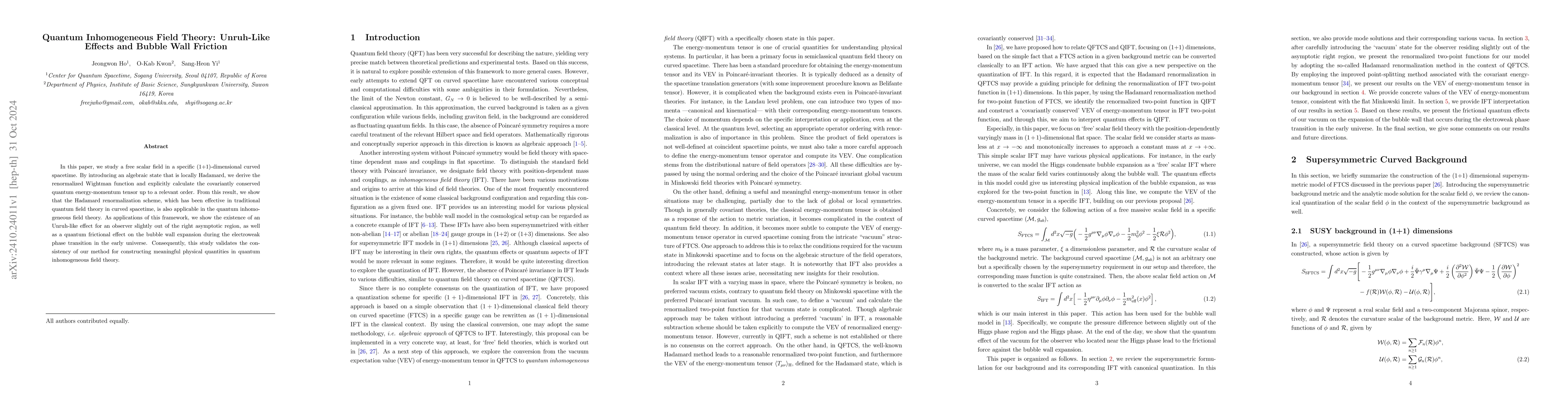 Thumbnail for Quantum Inhomogeneous Field Theory: Unruh-Like Effects and Bubble Wall
  Friction