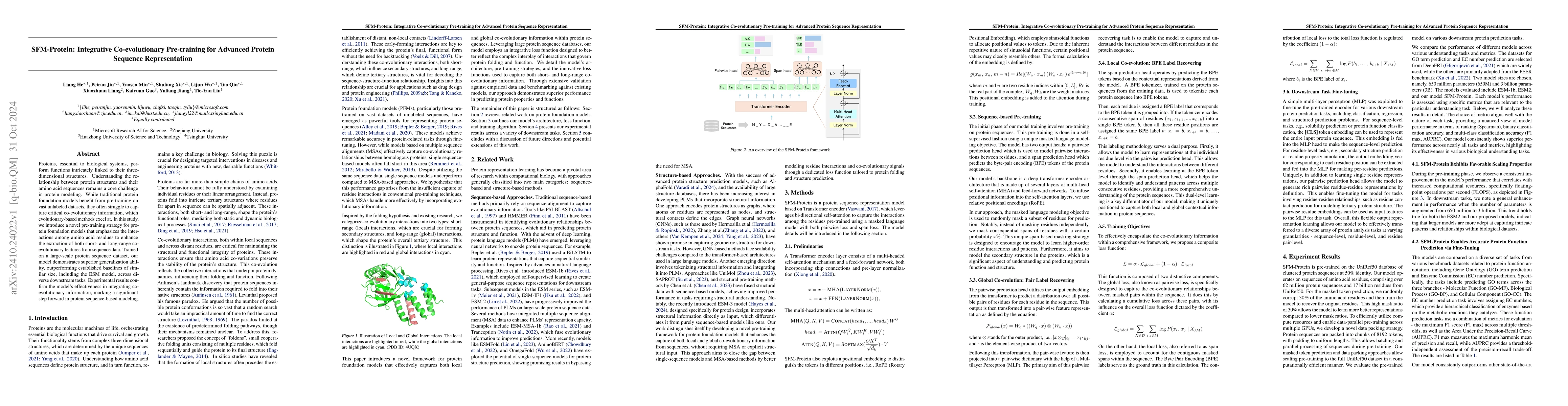 Thumbnail for SFM-Protein: Integrative Co-evolutionary Pre-training for Advanced
  Protein Sequence Representation