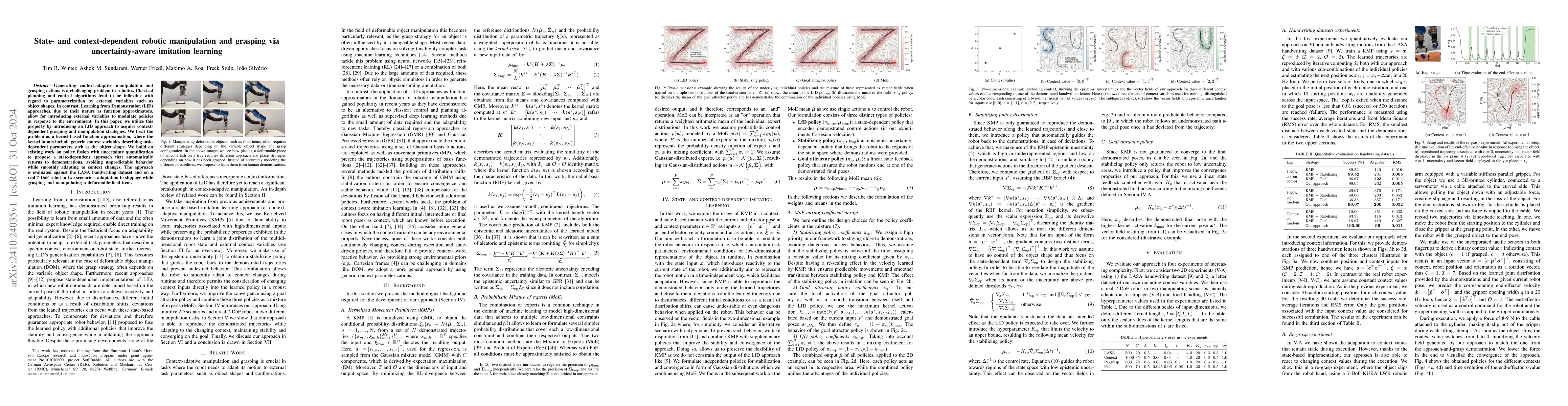 Thumbnail for State- and context-dependent robotic manipulation and grasping via
  uncertainty-aware imitation learning