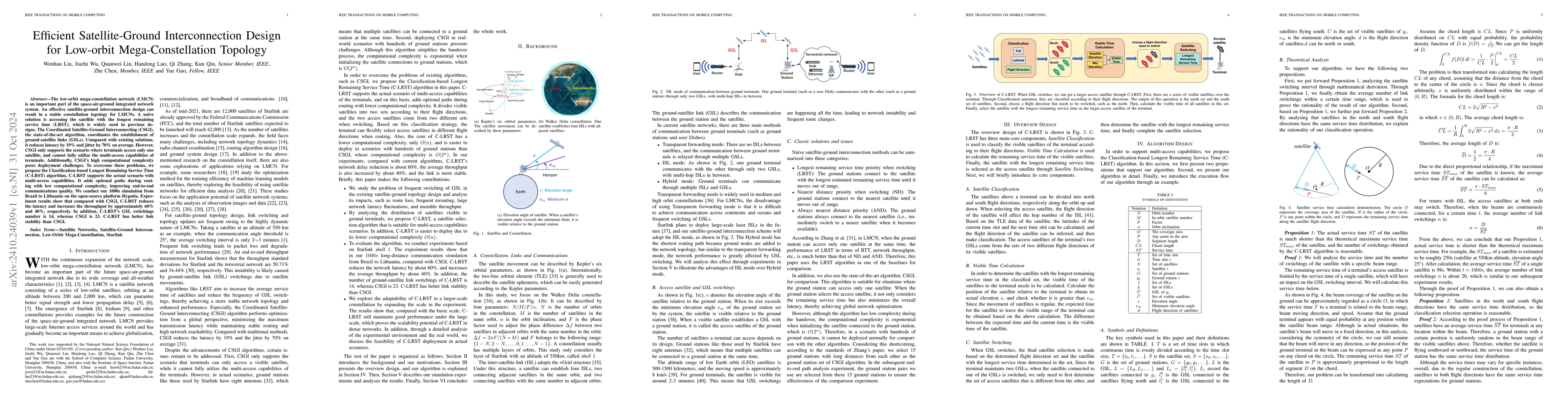 Thumbnail for Efficient Satellite-Ground Interconnection Design for Low-orbit
  Mega-Constellation Topology