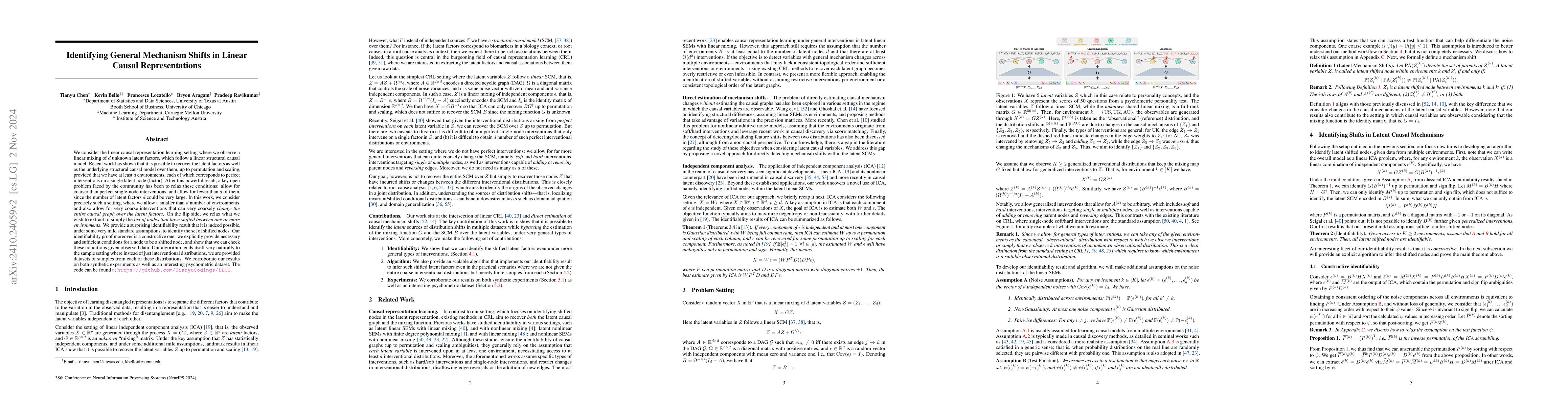 Thumbnail for Identifying General Mechanism Shifts in Linear Causal Representations