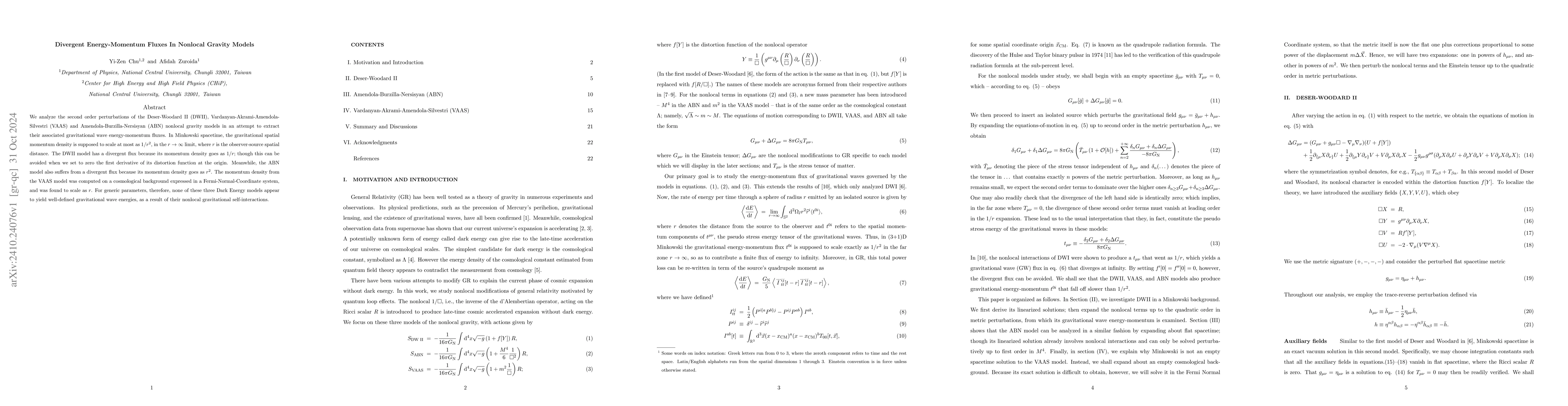 Thumbnail for Divergent Energy-Momentum Fluxes In Nonlocal Gravity Models