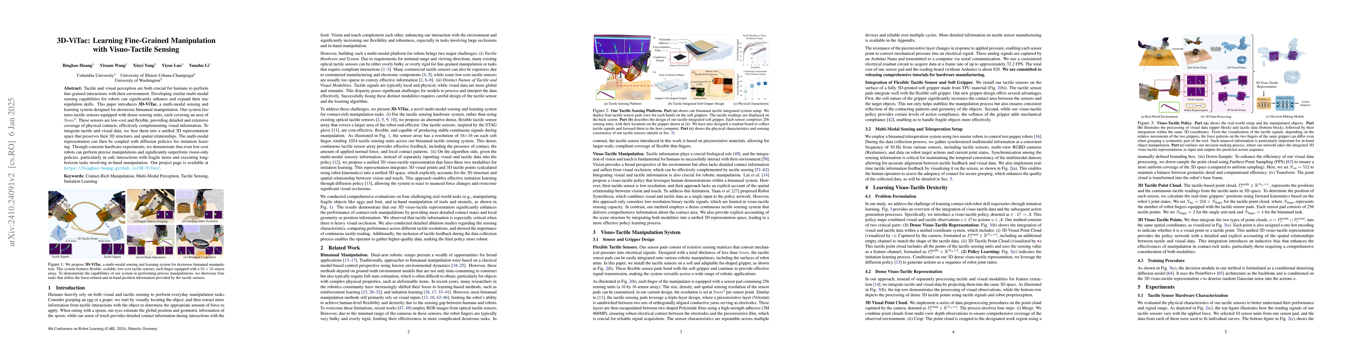 Thumbnail for 3D-ViTac: Learning Fine-Grained Manipulation with Visuo-Tactile Sensing