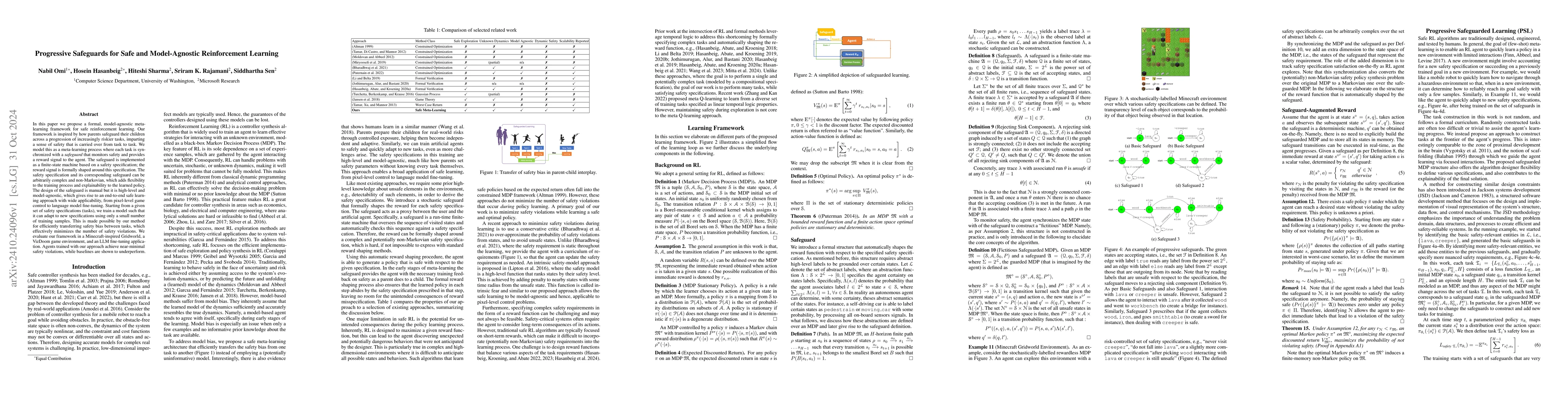Thumbnail for Progressive Safeguards for Safe and Model-Agnostic Reinforcement
  Learning