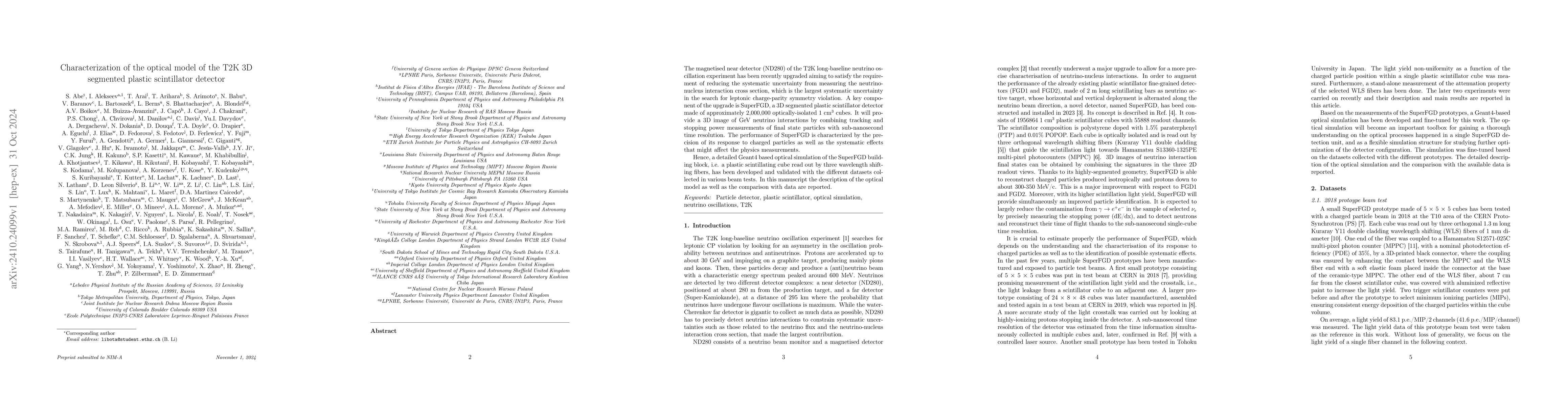 Thumbnail for Characterization of the optical model of the T2K 3D segmented plastic
  scintillator detector