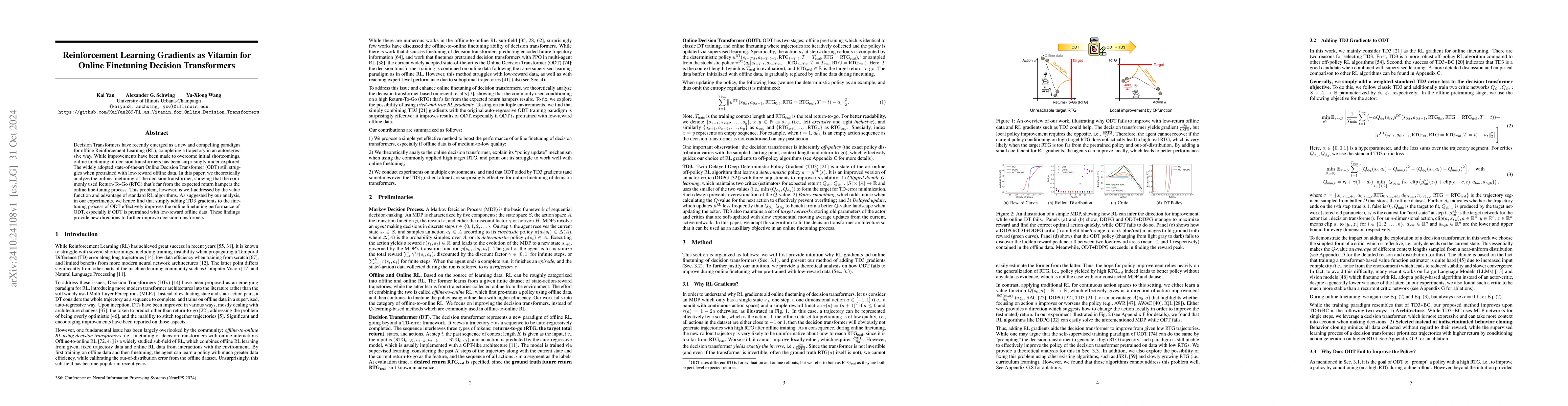 Thumbnail for Reinforcement Learning Gradients as Vitamin for Online Finetuning
  Decision Transformers