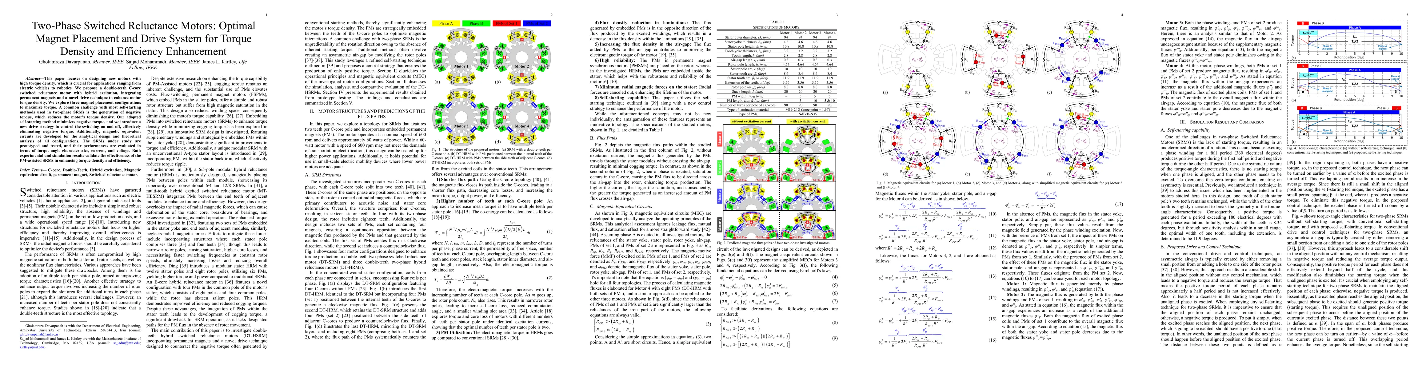 Thumbnail for Two-Phase Switched Reluctance Motors: Optimal Magnet Placement and Drive
  System for Torque Density and Efficiency Enhancement