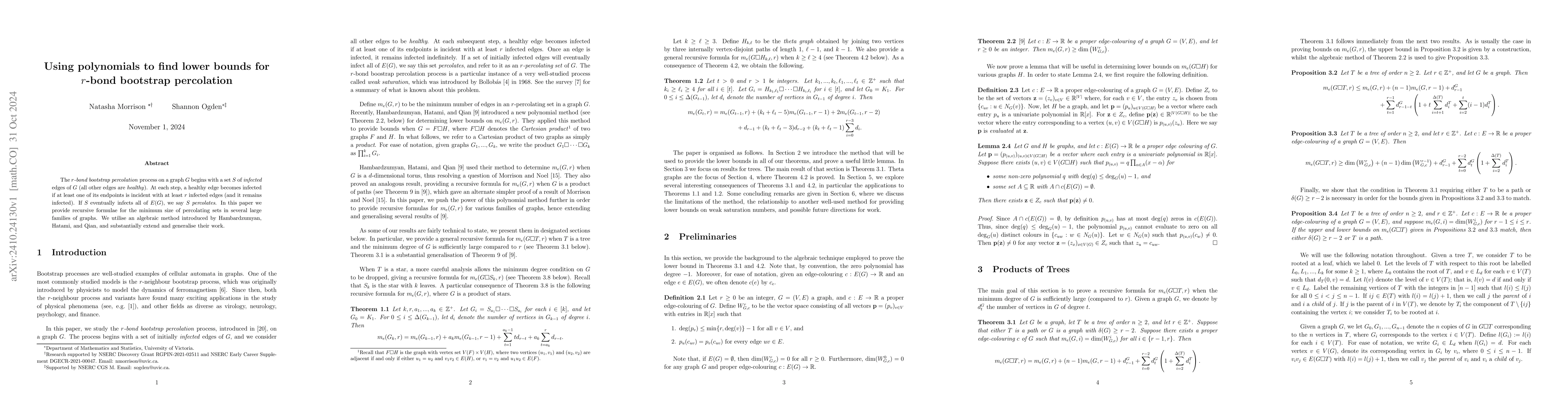 Thumbnail for Using polynomials to find lower bounds for $r$-bond bootstrap
  percolation